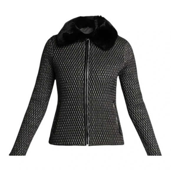 KELLI KOURI Quilted Vegan Leather Jacket w/ Fur Collar Medium - Picture 2 of 13